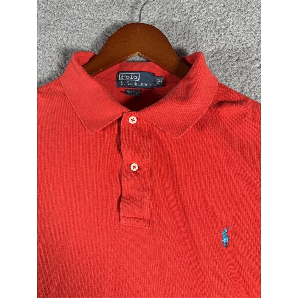 Polo Ralph Lauren Pique Shirt Mens XLT Tall Red Blue Pony‎